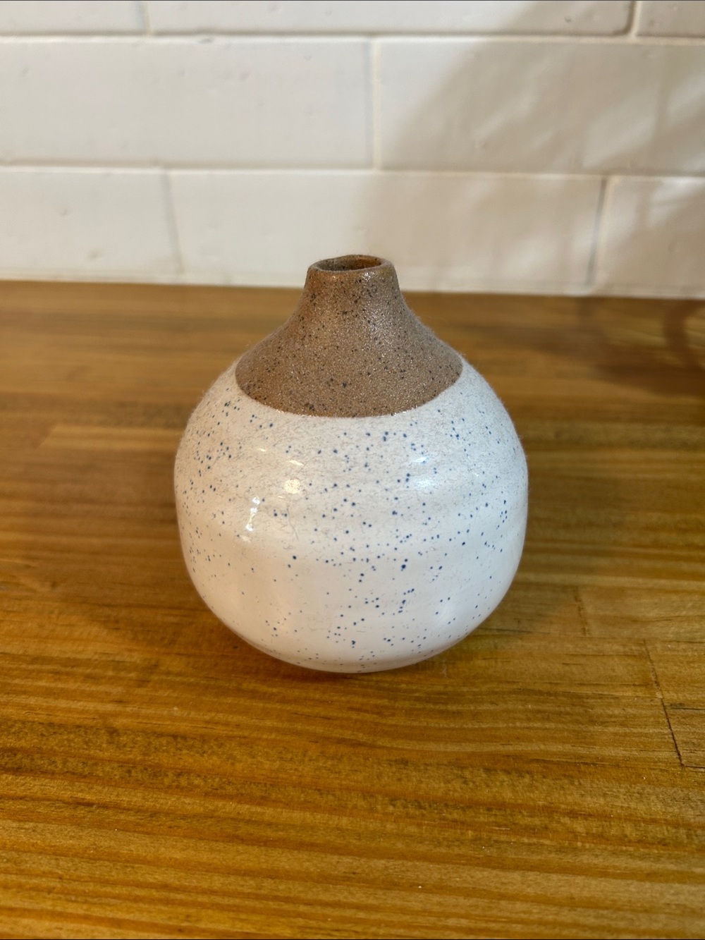 Handmade Speckled White and Brown Ceramic Bud Vase